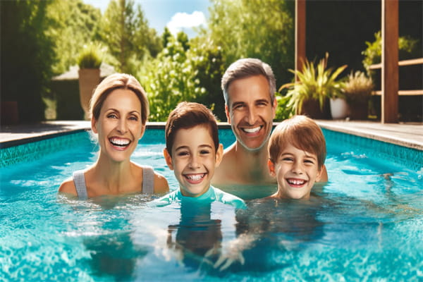 Four people in swimming pool